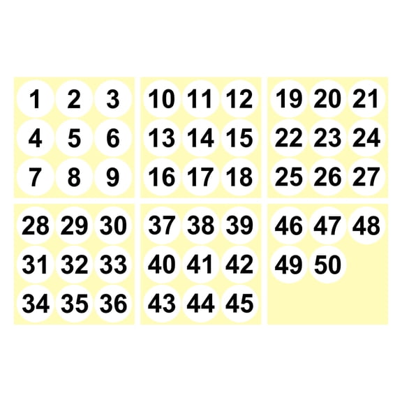 1 to 50 Number Stickers 2 Inch, Vinyl Round Labels for Inventory, White