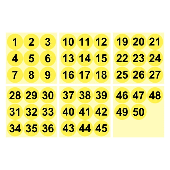 1 to 50 Number Stickers 3 Inch, Vinyl Round Labels for Inventory, Yellow