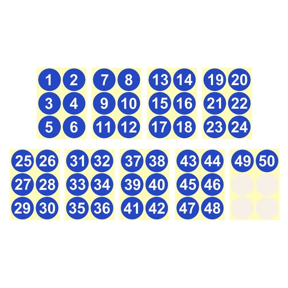 1 to 50 Number Stickers 4 Inch, Vinyl Round Labels for Inventory, Blue