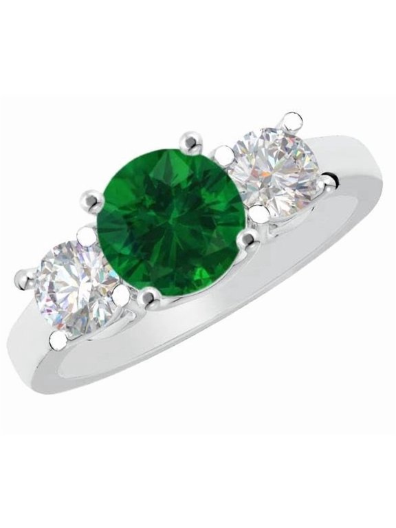 1 to 6 Carat Round Cut 14K White Gold LAB GROWN Gemstone and LAB GROWN Diamond Engagement Ring (AAAA Heirloom Quality) Emerald 1 Carat Size-6