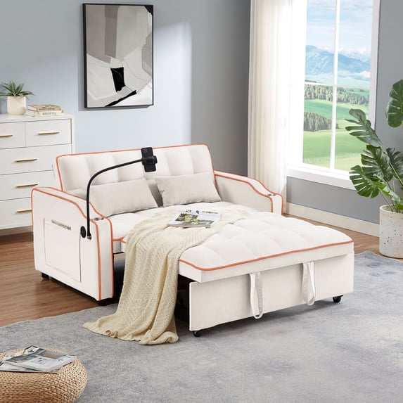 Versatile Foldable Sofa Bed in 3 Lengths - Modern Velvet Sofa with Pull-Out Bed, Adjustable Back, USB Port, Ashtray, and Swivel Phone Stand