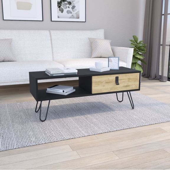 1 vertical divider, pine - Organize designer books - Living room setting - Sophisticated touch with harpin legs