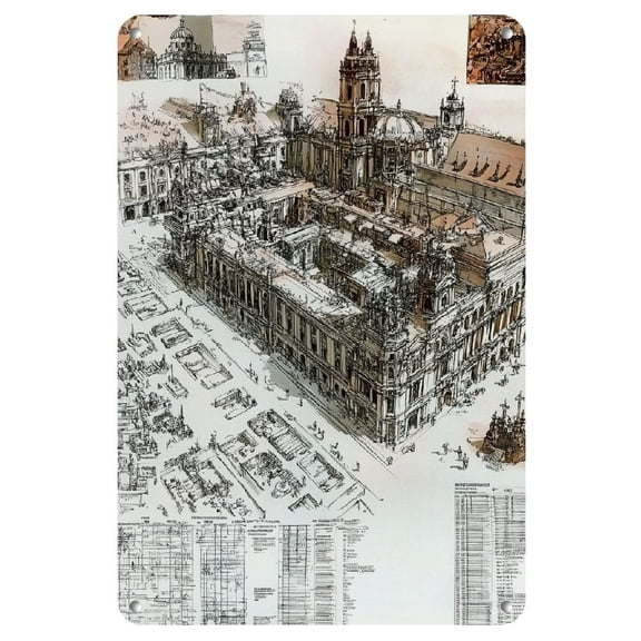 1 vintage Santiago de Compostela metal tin plaque, measuring 8x12 inches, bronze finish, multi-purpose Iron wall art, English text, suitable for home, office, cafe and bar decoration, easy to hang