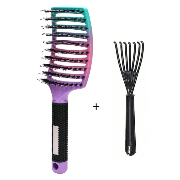 1 wet hair comb+1 hair cleaner, suitable for blow drying, curved and ventilated hair brushes, suitable for men and women, suitable for wide head combing of wet and dry hair, soft massage