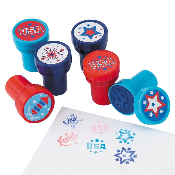 1" x 1 1/2" Mini Patriotic Fireworks & Stars Plastic Stampers