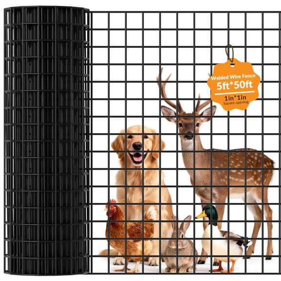 1" x 1" Chicken Wire Fencing, 5ft x 50ft 16GA Black PVC Vinyl Coated Welded Wire Mesh Roll, Hardware Cloth for Yard, Vegetable Garden, Poultry and Goat Protection