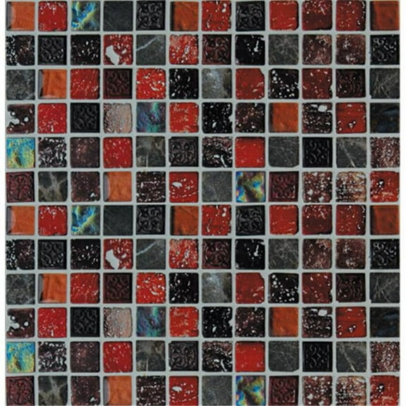 1 x 1 Hand Color Stone And Glass Square Red, Gray, Black Mixed
