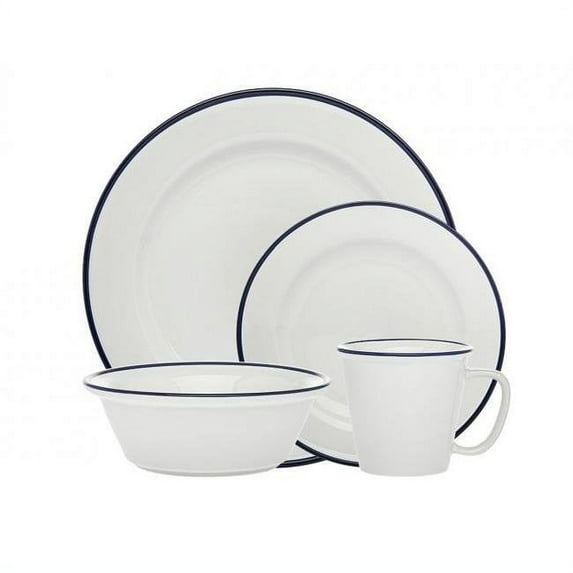 1 x 1 x 1 in. Bistro Band Porcelain Dinnerware Set, Blue - 16 Piece