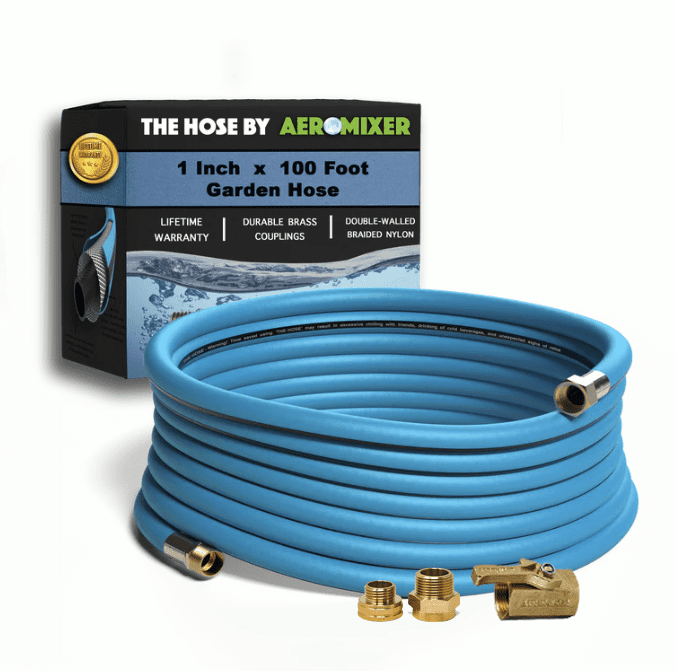 Aeromixer THE HOSE 1 in x 100 ft Heavy Duty Commercial Grade Garden Hose With Brass Accessories