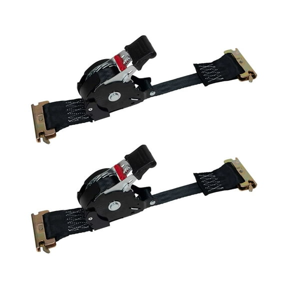 1'' x 12' Retractable Ratchet Straps for E-Track - Auto Retract Tie Down Straps with 500 lbs WLL - Self Ratcheting Strap for Boat, Jet Ski, ATVs, Bikes (2 Pack)