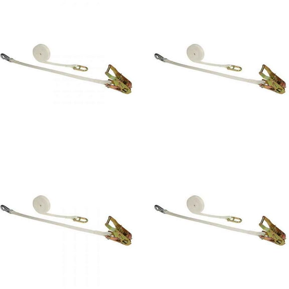 1" x 12' White Tent Ratchet Strap w/ Bull Nose Hook & Double D-Ring