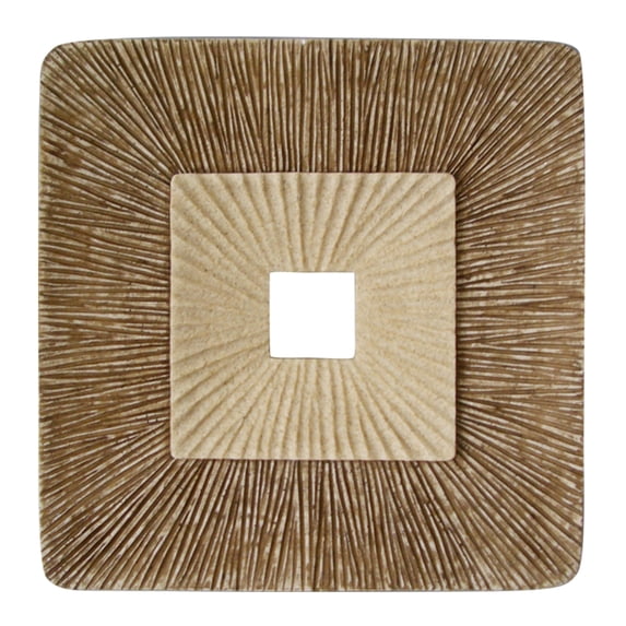 1" x 14" x 14" Brown Concave Square Double Layer Ribbed Wall Plaque Set of 2