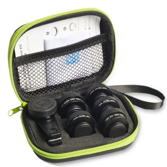 1 x 140 degree wide angle 1 x 25x macro 1 x 205 degree fisheye 1 x CPL Filter 1 x star Filter 1 x ND32 Filter 6 x Lens Cap 1 x Universal clip 1 x EVA bag 1 x Cleaning cloth 1 x User manual-black