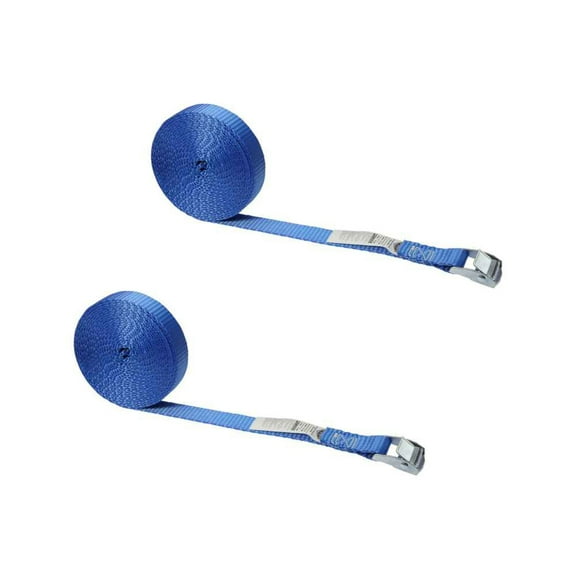 1" x 15' Endless Cam Buckle Strap (Blue) - No Hooks - 2 Pack