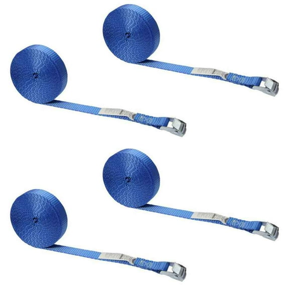 1" x 15' Endless Cam Buckle Strap (Blue) - No Hooks - 4 Pack