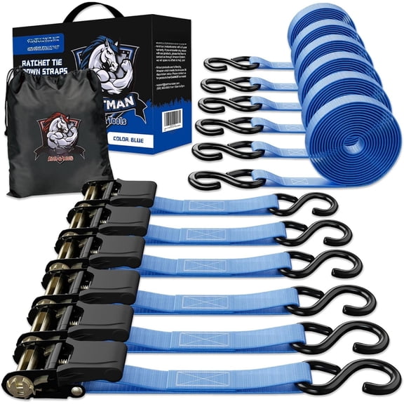1" x 15' Ratchet Tie Down up to 1500lbs 6pk in Carry Bag, Cargo Straps