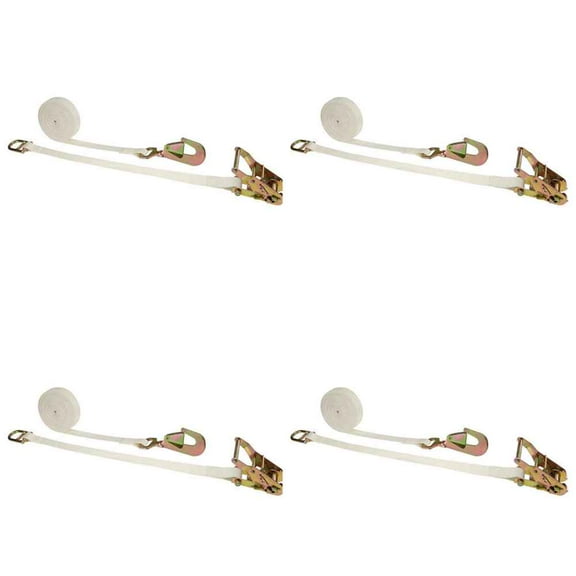 1" x 15' White Tent Ratchet Strap w/ Twisted Snap Hook & Double D-Ri