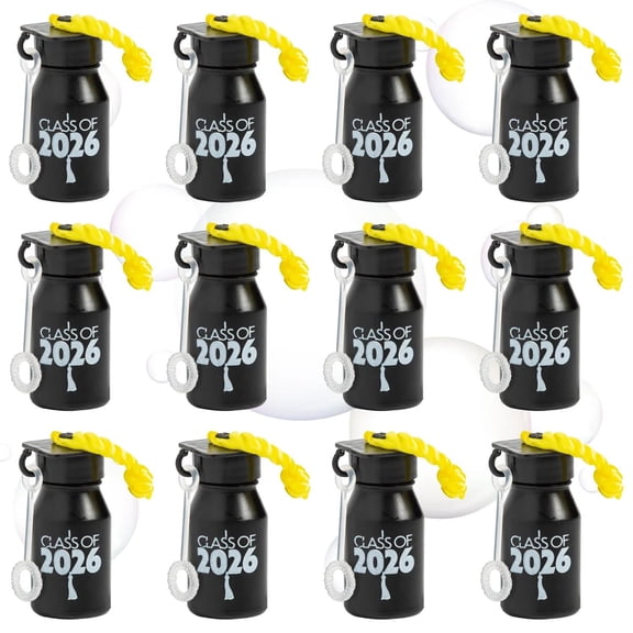 1" x 2 1/4" Mini Graduation Class of 2026 Plastic Bubble Bottles - 12 Pc.