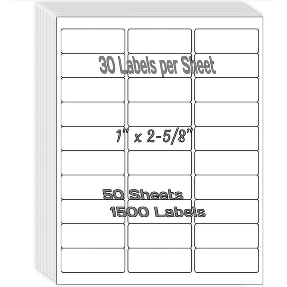 1" x 2-5/8" Shipping Address Labels 1500 Label Stickers Paper for Laser/Inkjet Printer 30 per Page Printable Mailing Labels - Matte, 50 Sheets