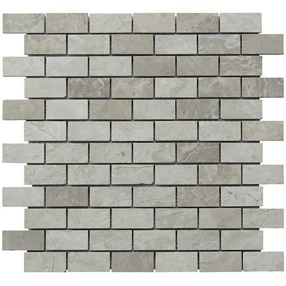 1 x 2 in. Limestone Mini Brick Pattern Mosaic - Grey