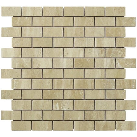 1 x 2 in. Travertine Stone Mini Brick Pattern Mosaic