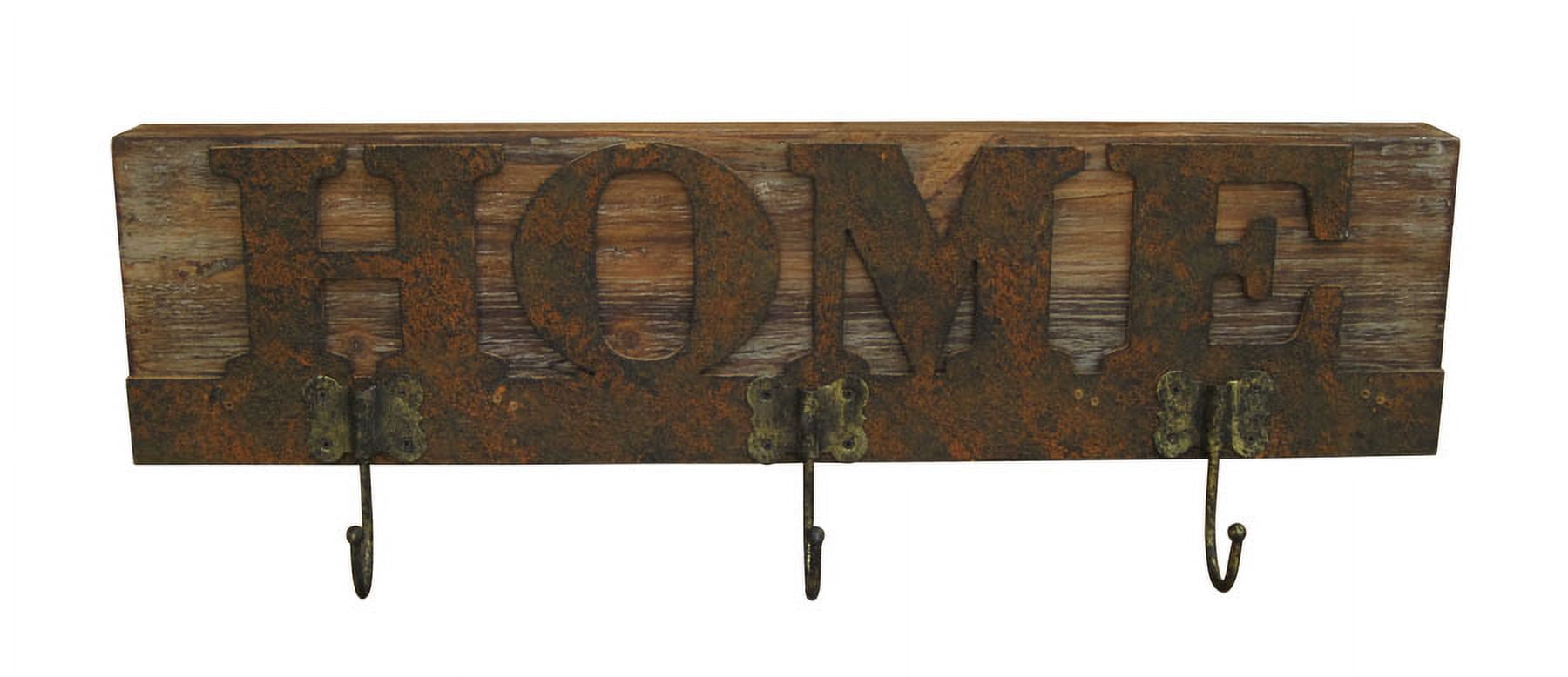 Rustic Brown Wooden Plaque with Hooks