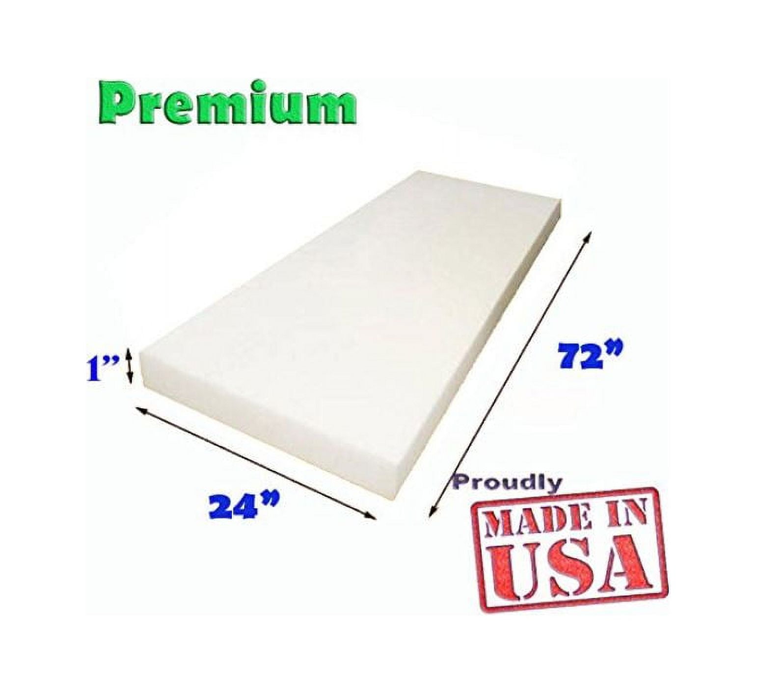 Mybecca Upholstery Foam Cushion High Density 2 Height x 24 Width x 72  Length - Made in USA