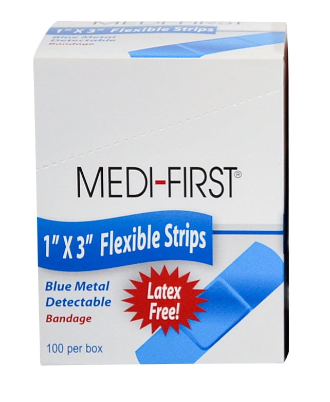 1" x 3" Blue Metal Detectable Bandage Cloth Strips 100/Box (2 Boxes
