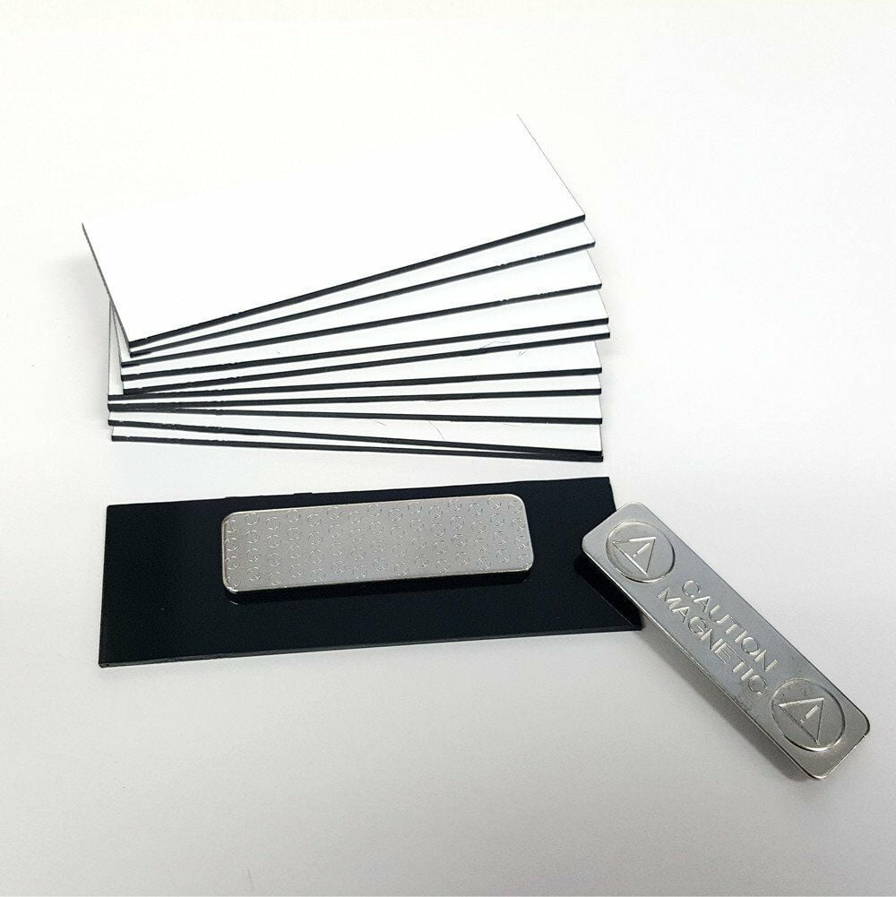1" x 3" Name Tag Badge Blanks with Magnetic Backing - 50 Pack (White)