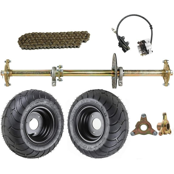 1" x 32" Complete Go Kart Steel Live Axle Kit with 13x5.00-6 Wheels, Tires, Rim, Chain Sprocket, and Brake Master Cylinder – Ideal for ATV, UTV, Quad Bike, Buggy, and Golf Carts