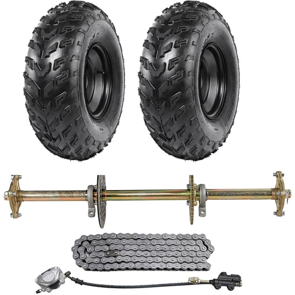 1" x 32" Complete Heavy-Duty Rear Live Axle Kit with 23x7-10 Tubeless Wheels Tires Rim and 428 Chain Sprocket Brake Master Cylinder for Go Karts ATVs Quads Trikes Buggy and Golf Carts