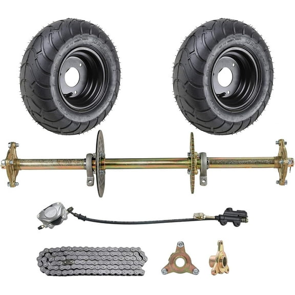 1" x 32" Live Axle Kit with 13x5.00-6 Wheels Tires Rim and Chain Sprocket Brake Master Cylinder for Go Kart Quad Trike Golf Carts