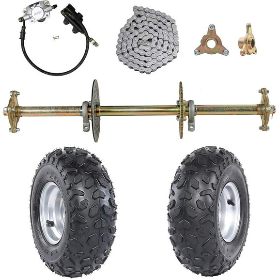 1" x 32" Live Axle Kit with 13x5.00-6 Wheels Tires Rim and Chain Sprocket Brake Master Cylinder for Go Kart Quad Trike Golf Carts