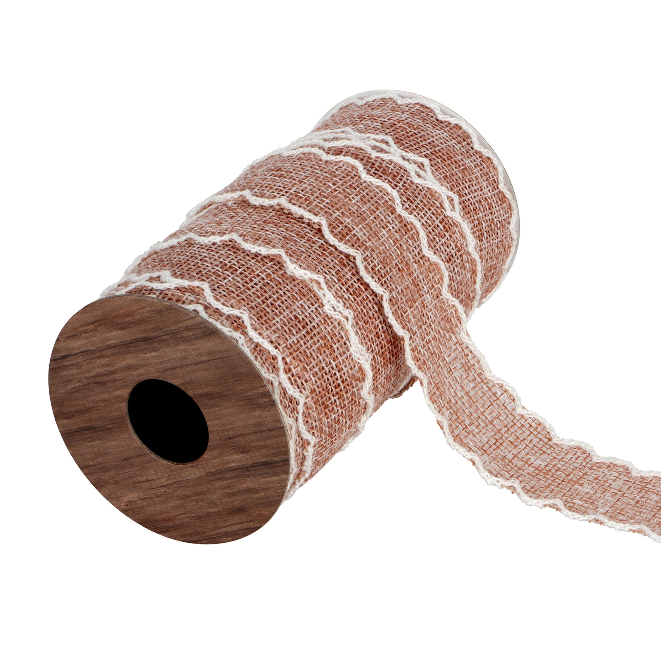 Red and White Faux Burlap Scallop Ribbon for Crafting