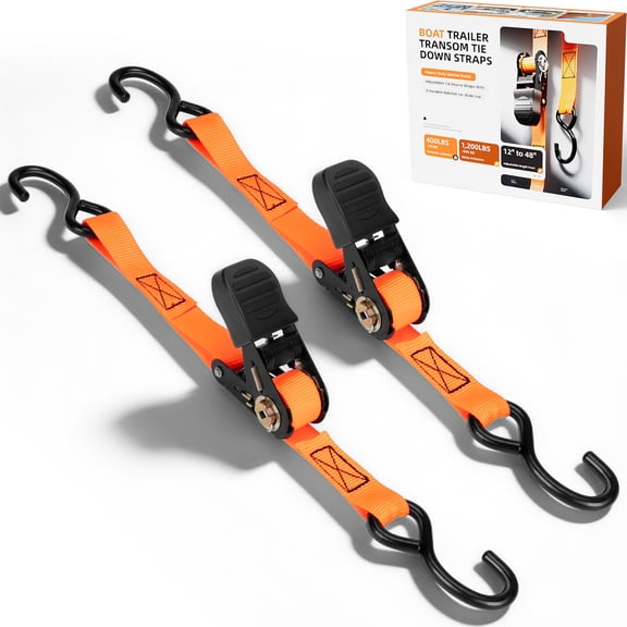 1" x 4 FT Boat Trailer Transom Tie Down Straps,2400lbs Heavy Duty Ratchet Straps with Quick Release Buckle & Anti-Scratch Hooks,for Trailer,Marine,Jet Ski,Pontoon(2pc)
