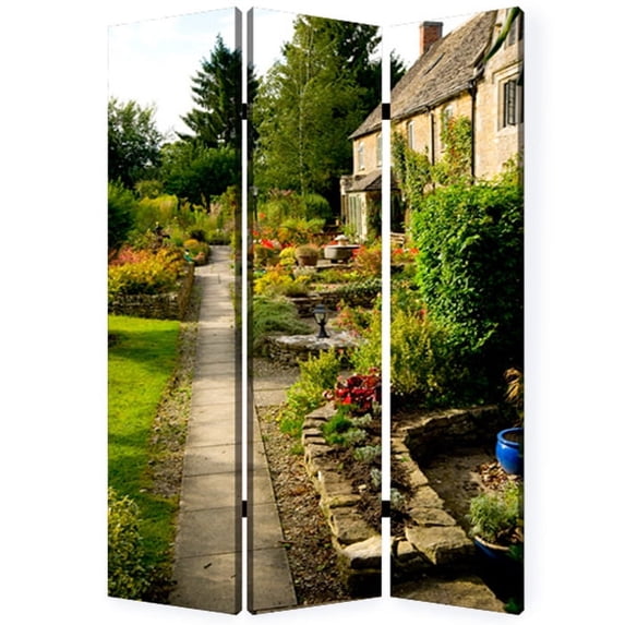 1" x 48" x 72" Multi Color Wood Canvas English Garden Screen