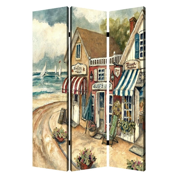 1" x 48" x 72" Multi Color Wood Canvas Seaside Town Slate Screen