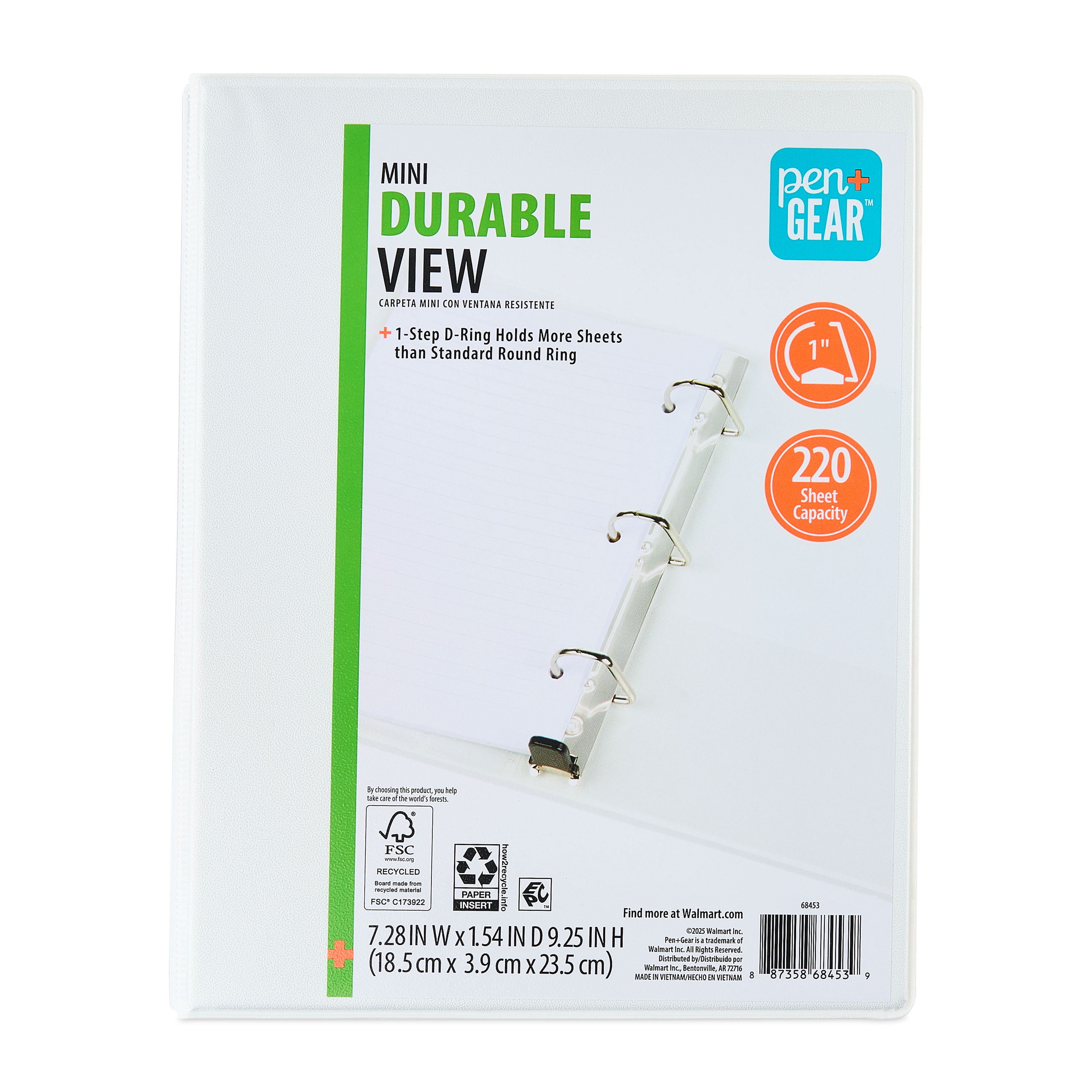 Pen+Gear 1" x 5-1/2" x 8-1/2" Mini Durable View Binder White
