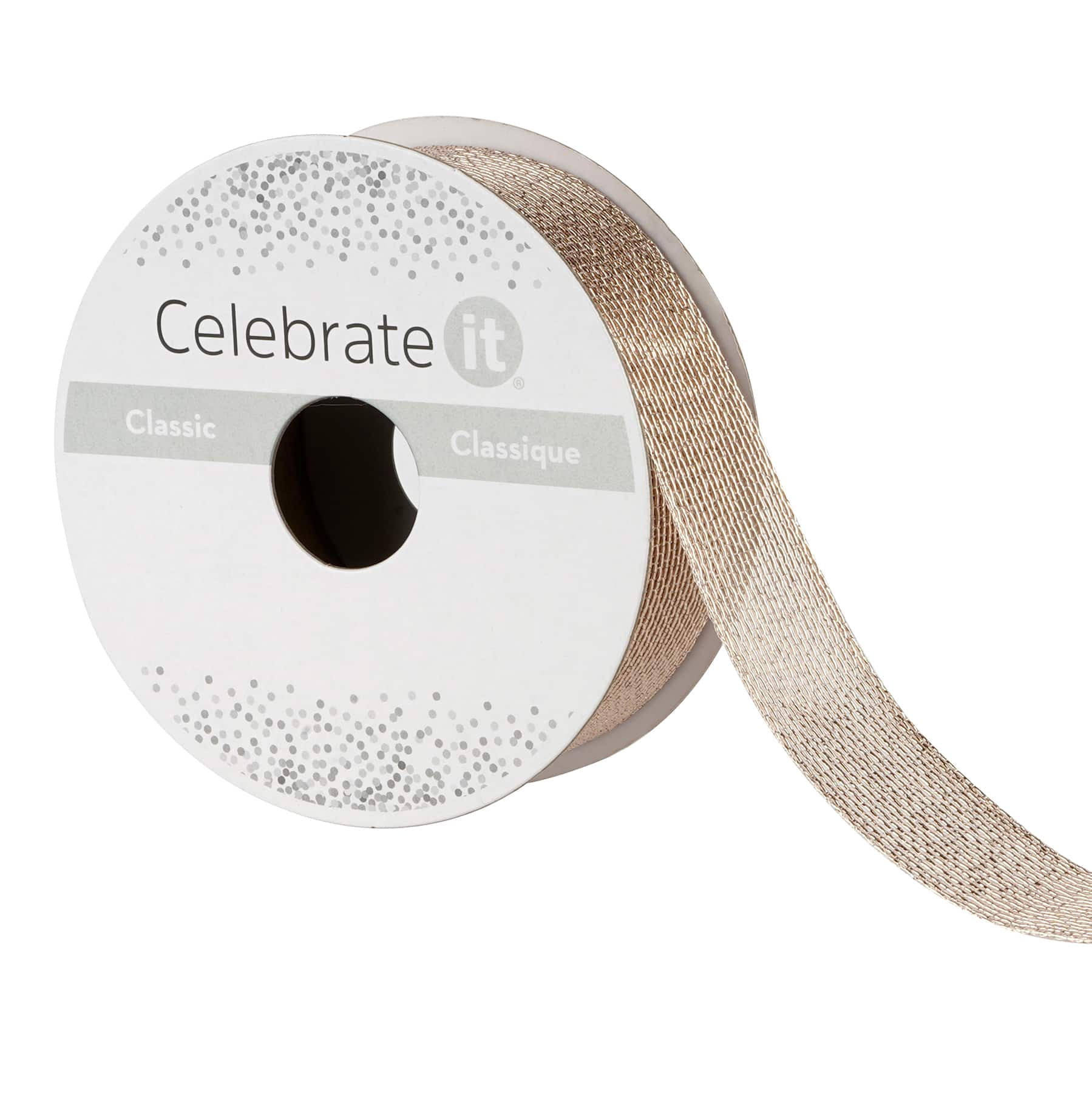 1" x 5 yd. Metallic Mesh by Celebrate It – Champagne Gold - Non-Wired Woven Edge for Floral Decor - Gift Wrapping & Crafts - 12 Pack