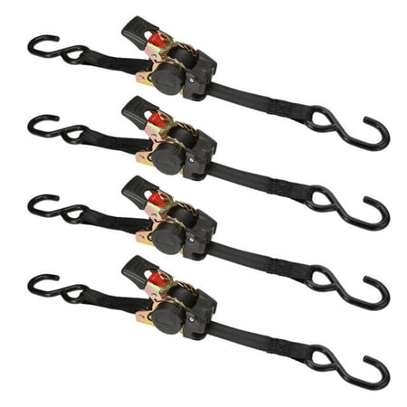 1" x 6' Retractable Ratchet w/ Vinyl Coated S-Hooks and Push Button