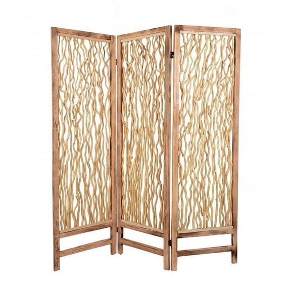 1 x 60 x 69 in. 3 Panel Wood Foldable Screen, Brown