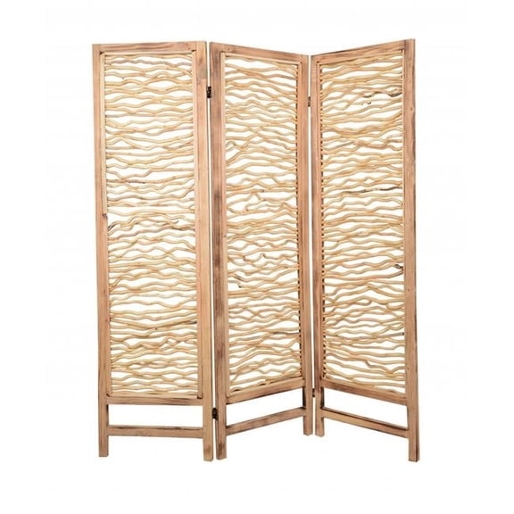 1 x 60 x 69 in. 3 Panel Wood Foldable Screen, Brown