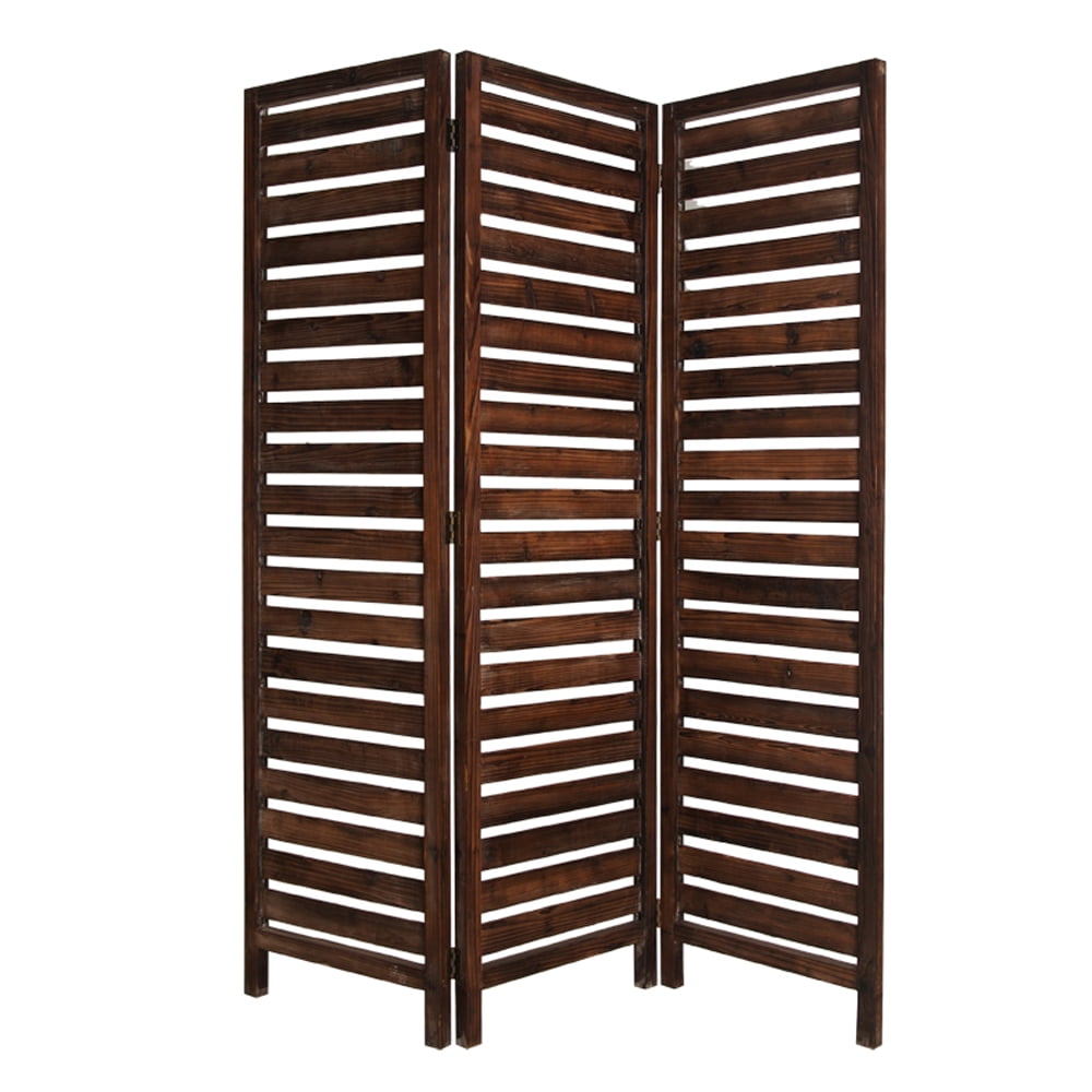 Weathered Brown 3-Panel Solid Wood Room Divider Screen