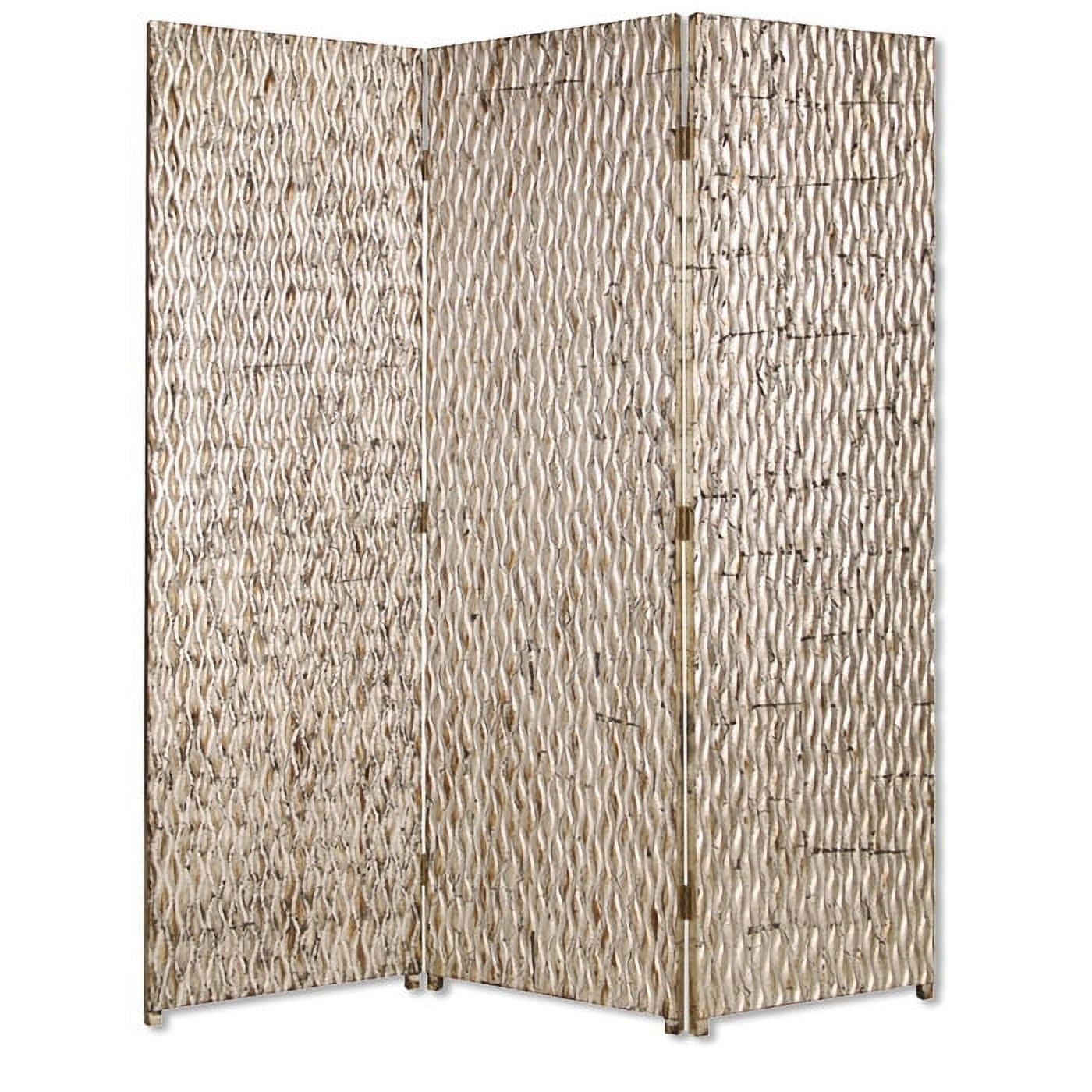 63" x 72" Silver and Rustic Brown Wood 3-Panel Folding Screen