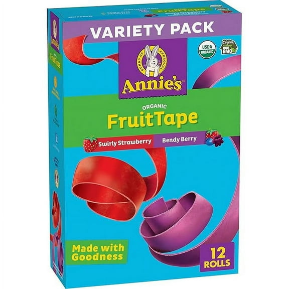 1 x Annie's Organic Fruit Tape, Swirly Strawberry and Bendy Berry, Gluten Free, Variety Pack, 12 Rolls, 9 oz