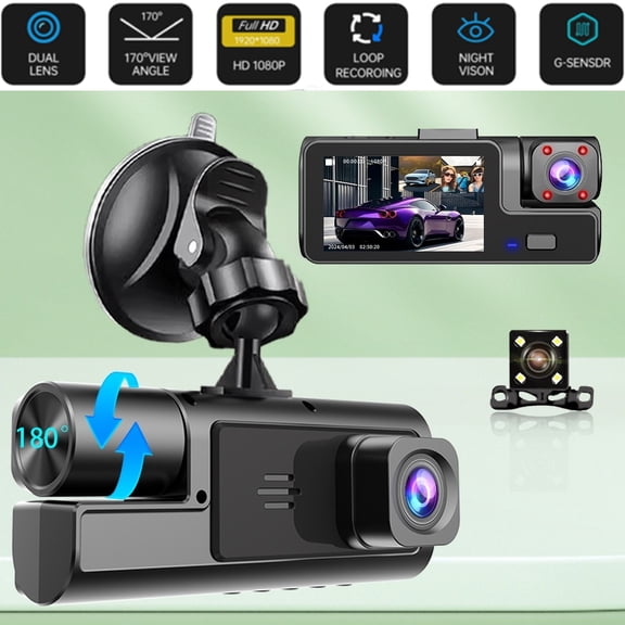 1 x Car Dual Lens Dash Cam HD 1080P Front/Rear/Inside Video Recorder Camera G-Sensor