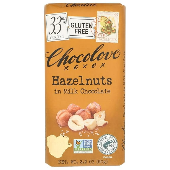 1 x Chocolove XOXO Hazelnuts in Milk Chocolate Bar - 3.2 oz Bar