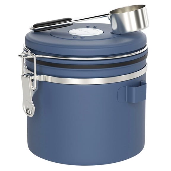 1 x Coffee Bean Sealed Jar 304 Stainless Steel Exhaust Valve Breath Sealed Storage Jar with Spoon