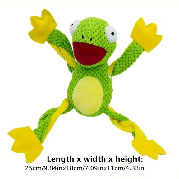 1 x Durable Plush Cloth Frog Dog Toy with Squeak - Interactive Tug of War Rope, Bright Green and Yellow Design, Soft Anti-Bite Material for Small and Medium Dogs, Pet Play Accessory, Fun Design
