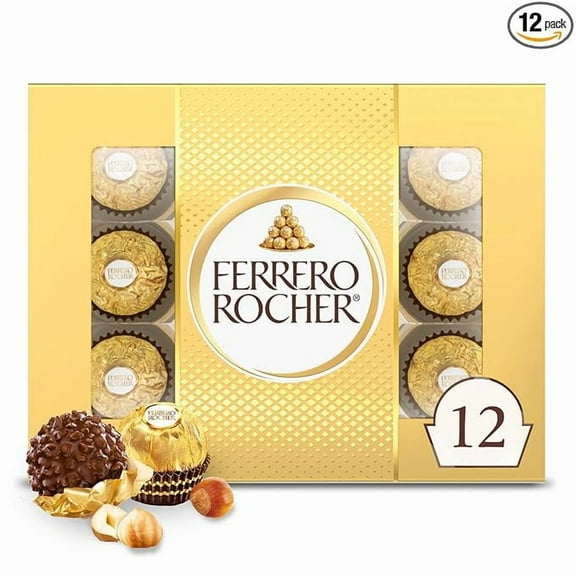 1 x Ferrero Rocher Fine Hazelnut Milk Chocolate, 12 Count, Pack of 6 Individually Wrapped Chocolate Candy Gift Boxes, 5.3 oz